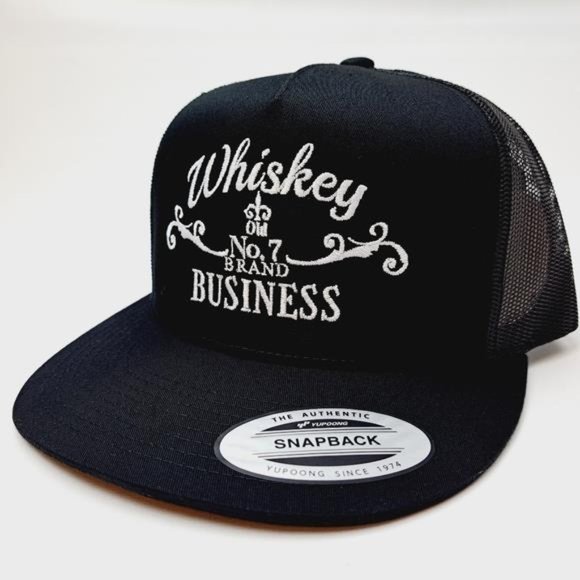 Classic Retro Vintage Style Whiskey Business Flat Bill Trucker Mesh Snapback Cap - Picture 3 of 5
